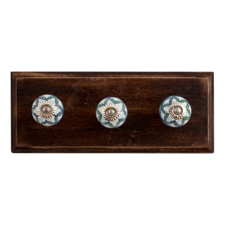 Green Leaves Ceramic Wooden Hooks